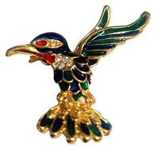 Vintage Brooch Hummingbird Gold tone Rhinestone Articulating Wing